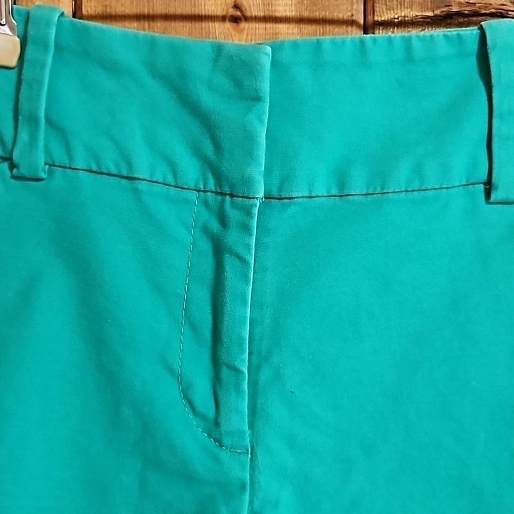 Ann Taylor Signature Green Cotton Stretch 4" Flat Front Shorts Size 6 - Picture 3 of 11